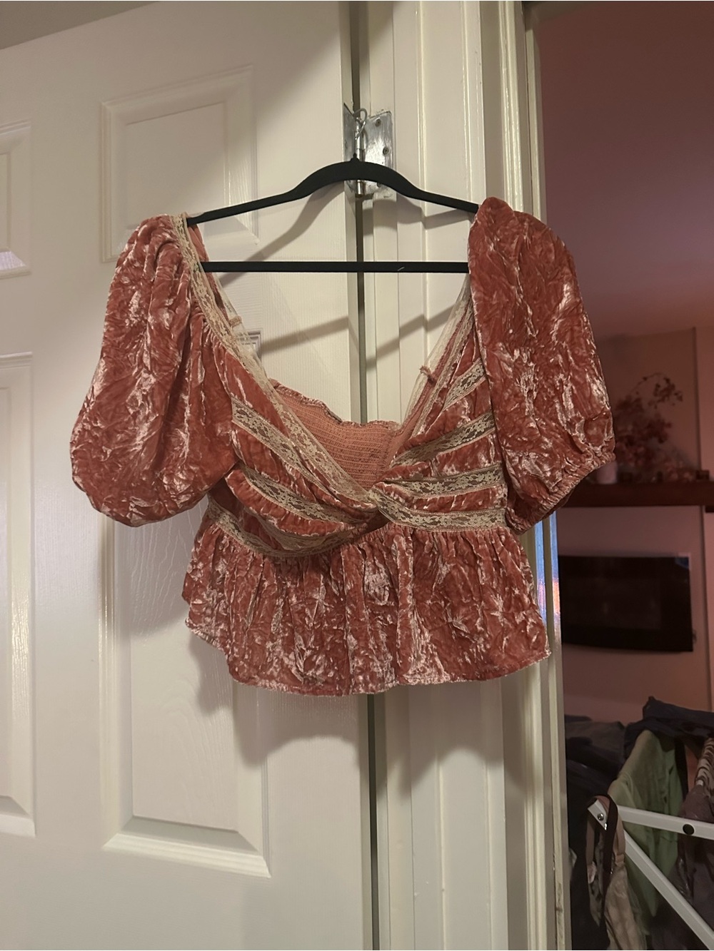 Free People Yours Truly Pink Velvet Peplum Top